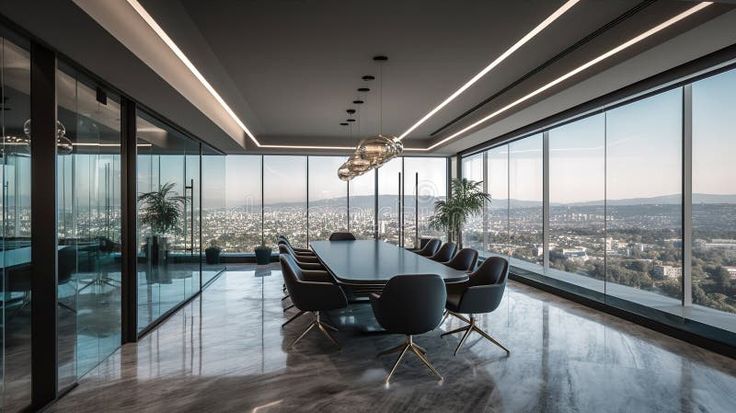 modern office meeting room interior with glass windows created with generative ai stock